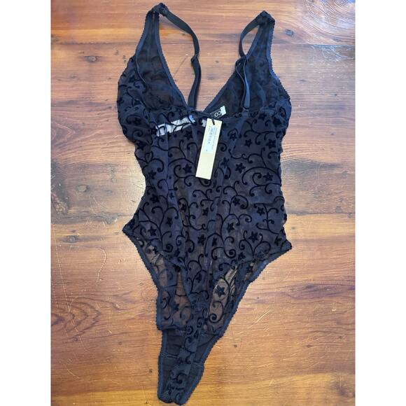 Cosabella Annabella Flock Plunge Teddy Thong Black Sz S NWT $118 - Picture 9 of 10